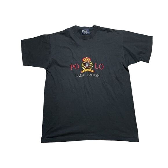 Vintage POLO RALPH LAUREN Embroidered T-Shirt Black Size XL - Picture 1 of 4